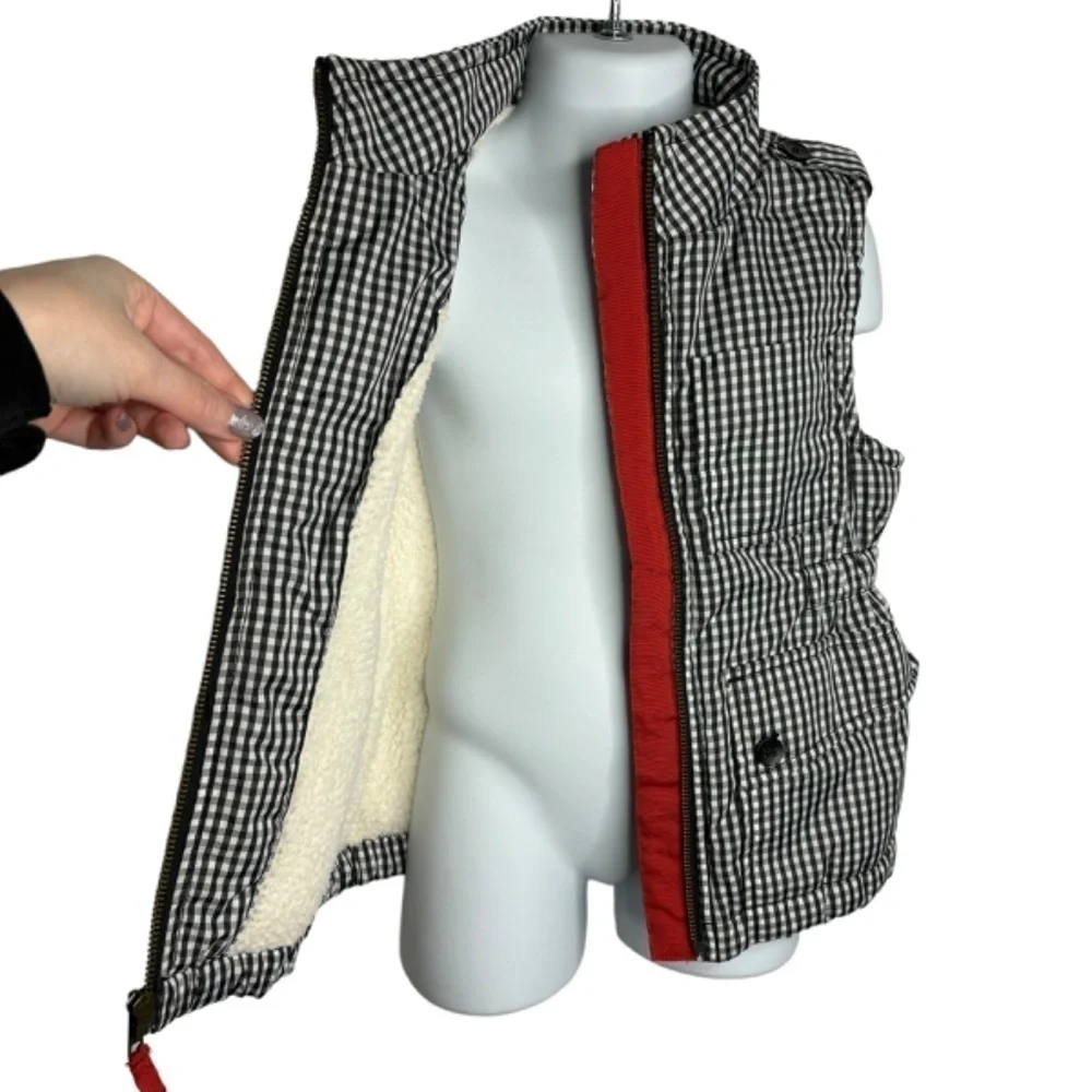 GAP Kids Girls Vest Jacket Black White Gingham Sherpa Lined‎ Zip Up Sleeveless
